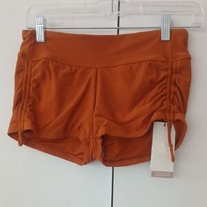 Alia Orange Athletic Shorts with Ruched Sides